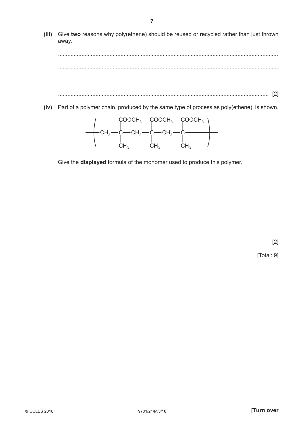 Cambridge A Level Chemistry 9701 2018 May/June Paper 2 · Variant 1 question paper, page 7 of 12