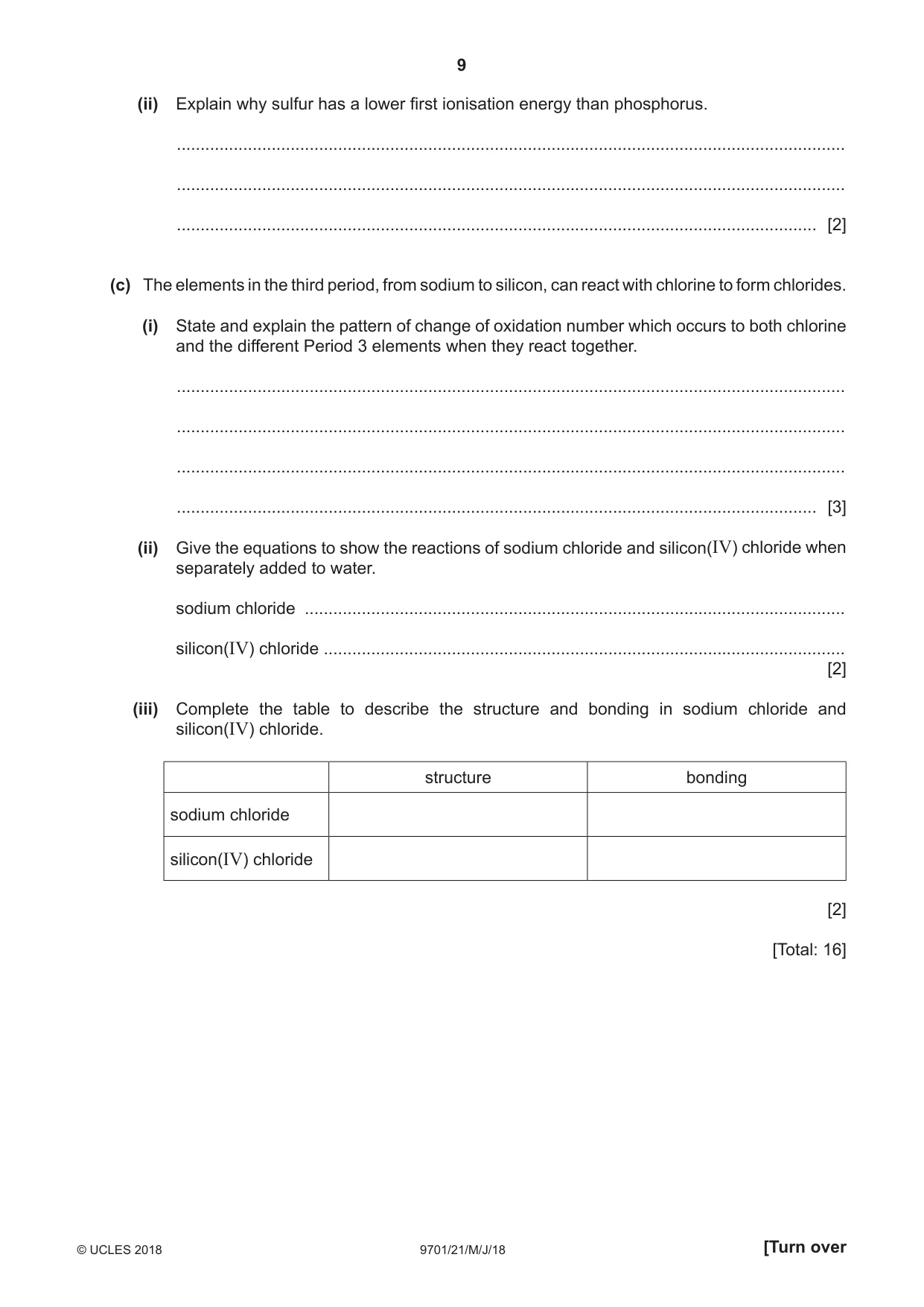 Cambridge A Level Chemistry 9701 2018 May/June Paper 2 · Variant 1 question paper, page 9 of 12