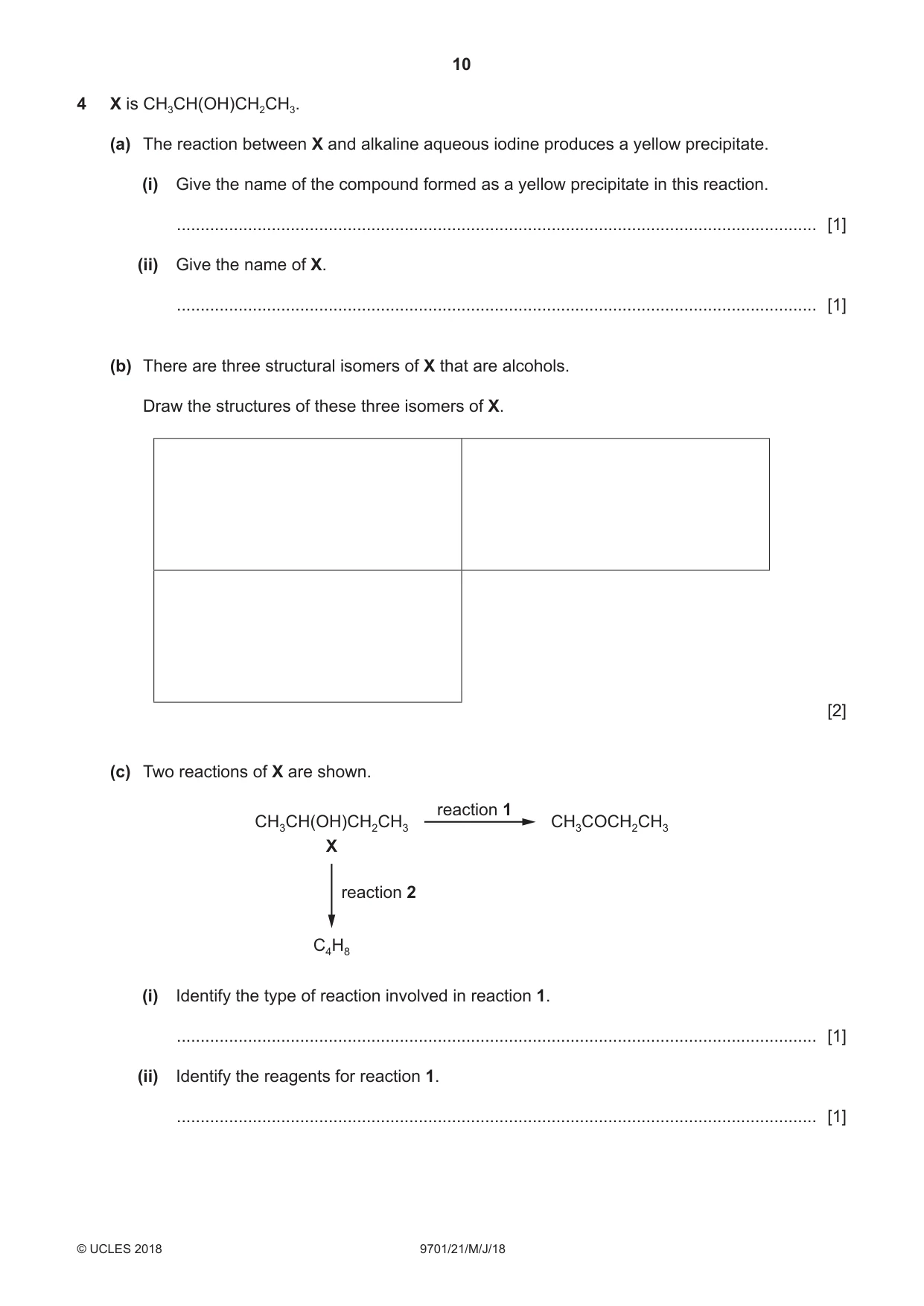 Cambridge A Level Chemistry 9701 2018 May/June Paper 2 · Variant 1 question paper, page 10 of 12