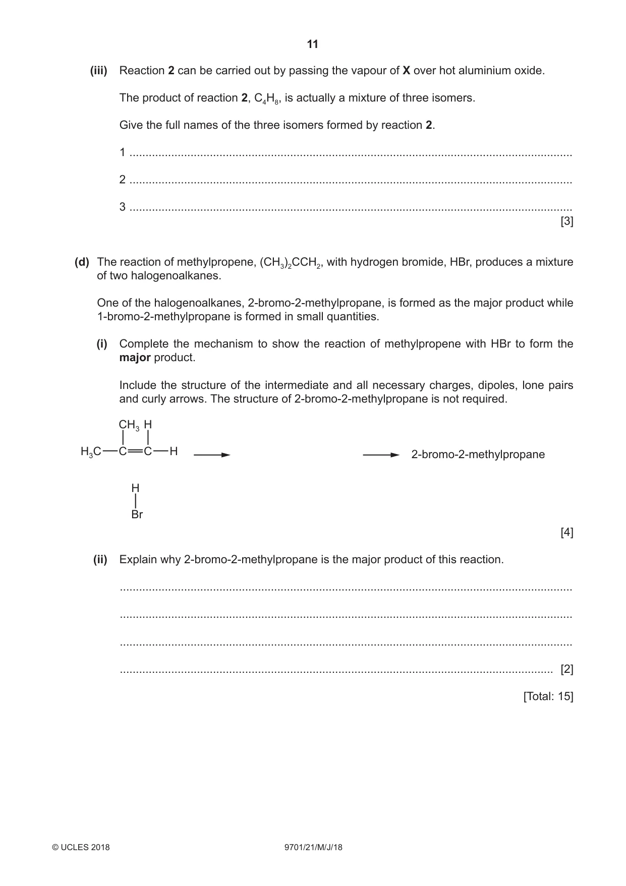 Cambridge A Level Chemistry 9701 2018 May/June Paper 2 · Variant 1 question paper, page 11 of 12
