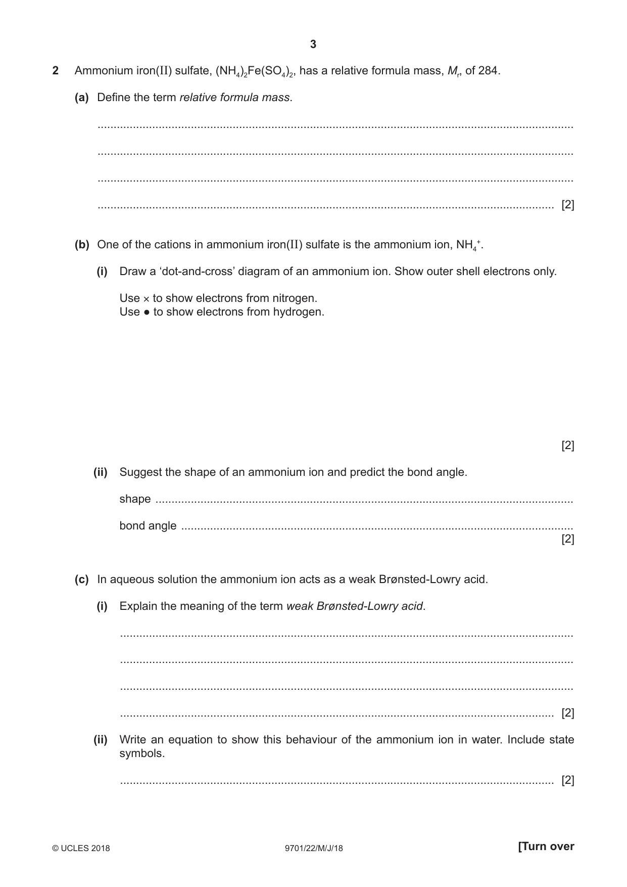 Cambridge A Level Chemistry 9701 2018 May/June Paper 2 · Variant 2 question paper, page 3 of 12