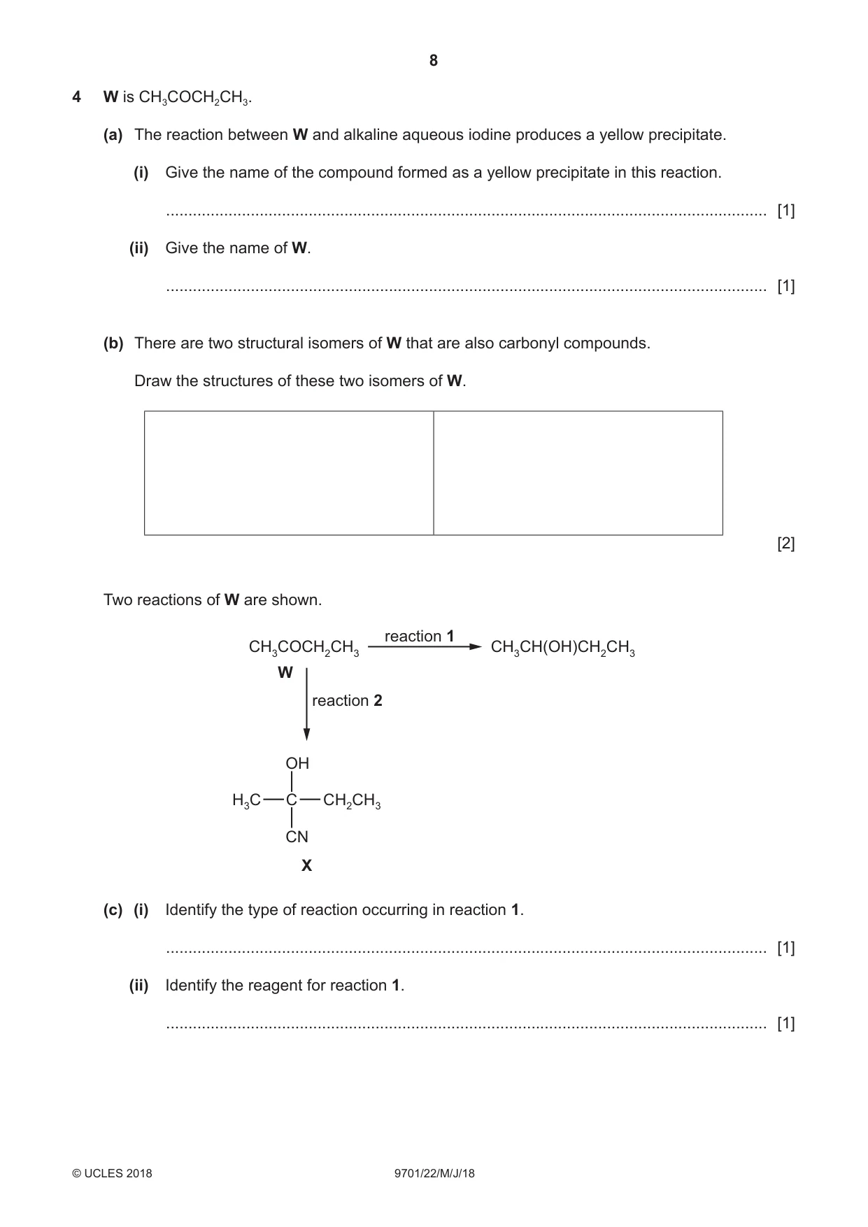Cambridge A Level Chemistry 9701 2018 May/June Paper 2 · Variant 2 question paper, page 8 of 12