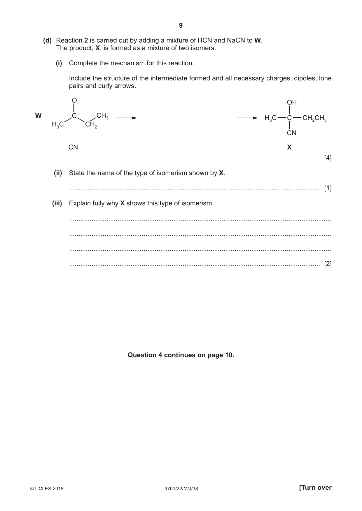 Cambridge A Level Chemistry 9701 2018 May/June Paper 2 · Variant 2 question paper, page 9 of 12