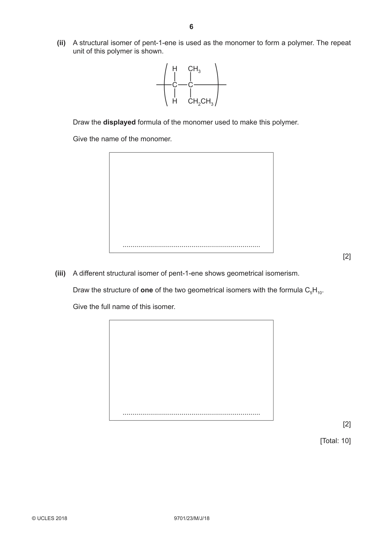 Cambridge A Level Chemistry 9701 2018 May/June Paper 2 · Variant 3 question paper, page 6 of 12