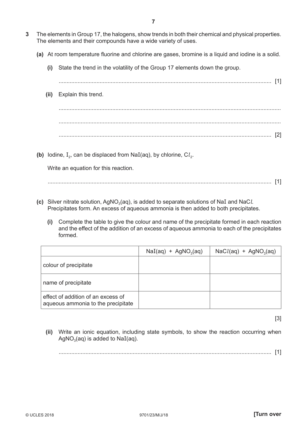 Cambridge A Level Chemistry 9701 2018 May/June Paper 2 · Variant 3 question paper, page 7 of 12