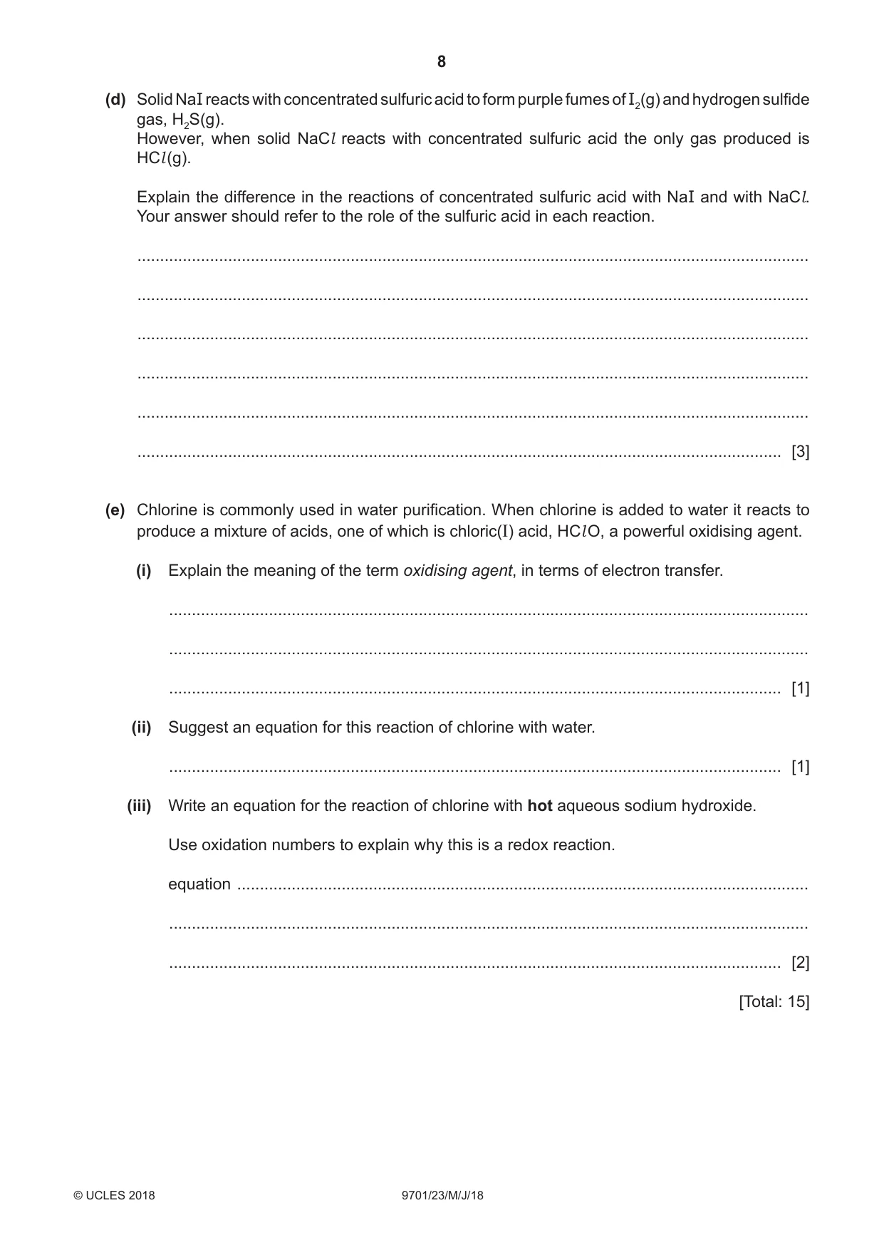 Cambridge A Level Chemistry 9701 2018 May/June Paper 2 · Variant 3 question paper, page 8 of 12