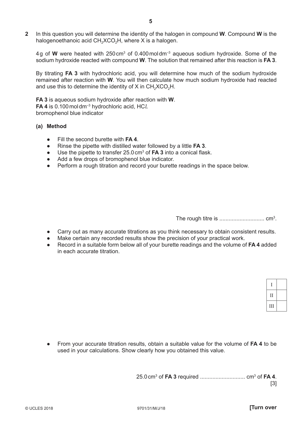 Cambridge A Level Chemistry 9701 2018 May/June Paper 3 · Variant 1 question paper, page 5 of 16
