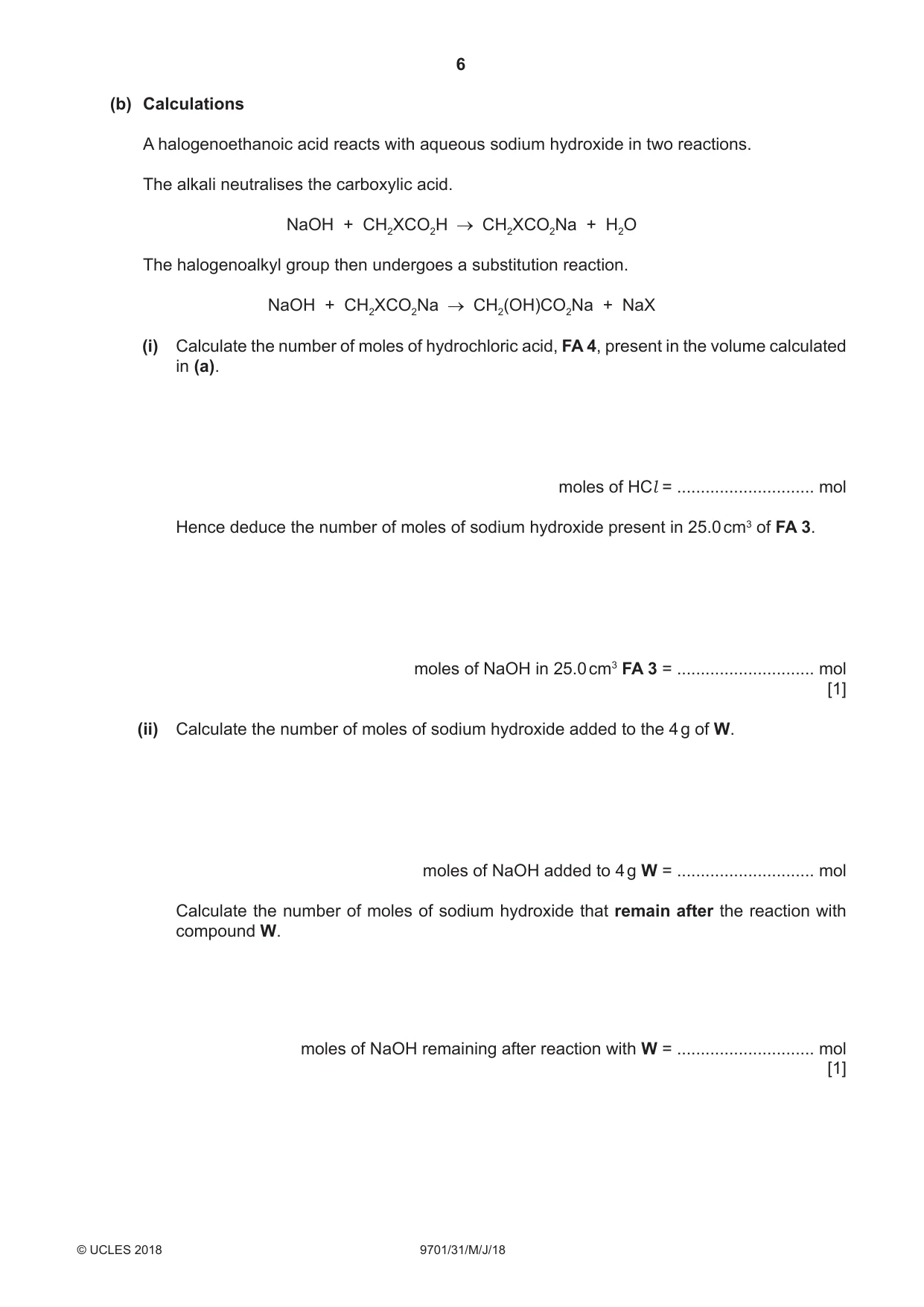 Cambridge A Level Chemistry 9701 2018 May/June Paper 3 · Variant 1 question paper, page 6 of 16
