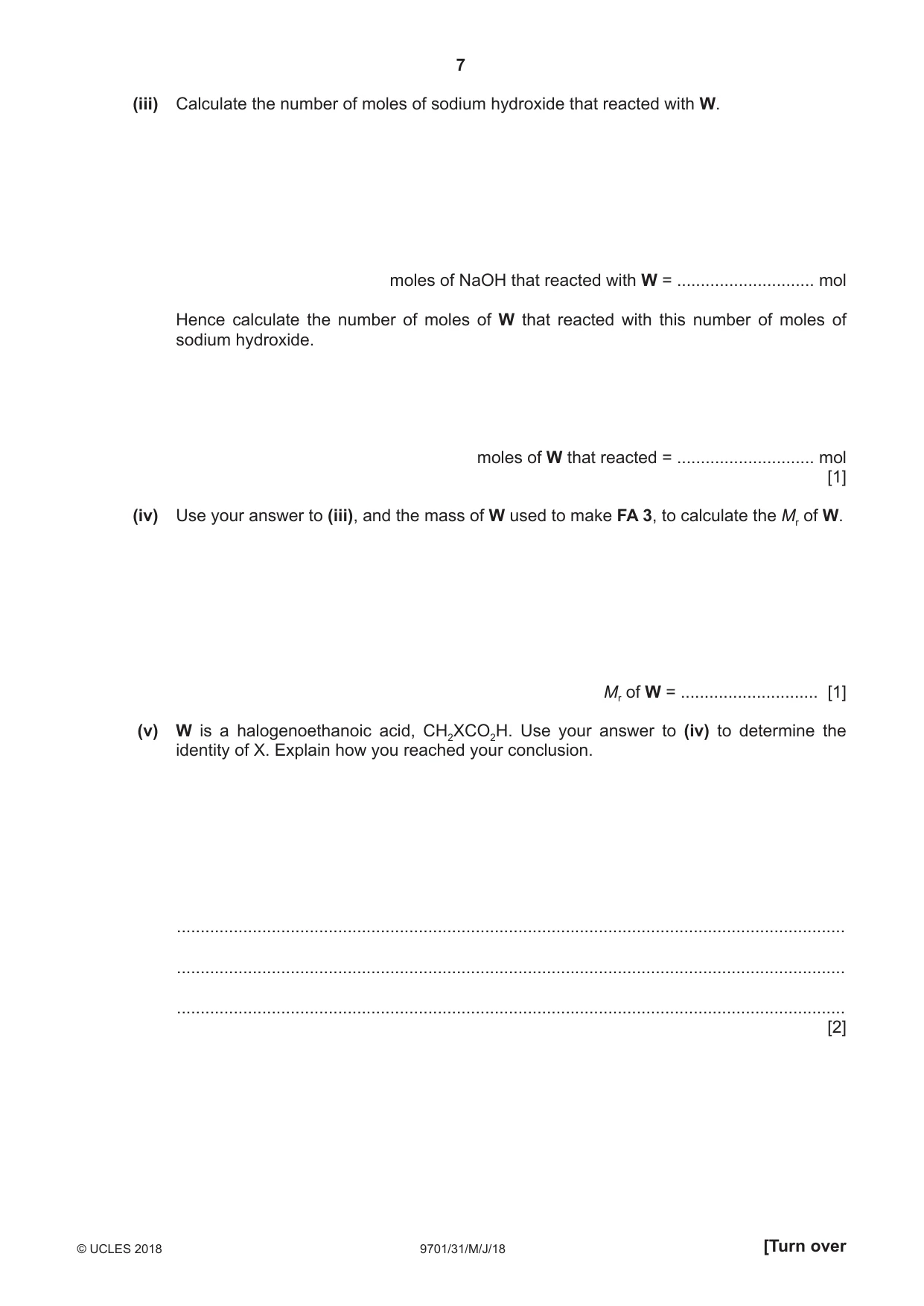 Cambridge A Level Chemistry 9701 2018 May/June Paper 3 · Variant 1 question paper, page 7 of 16