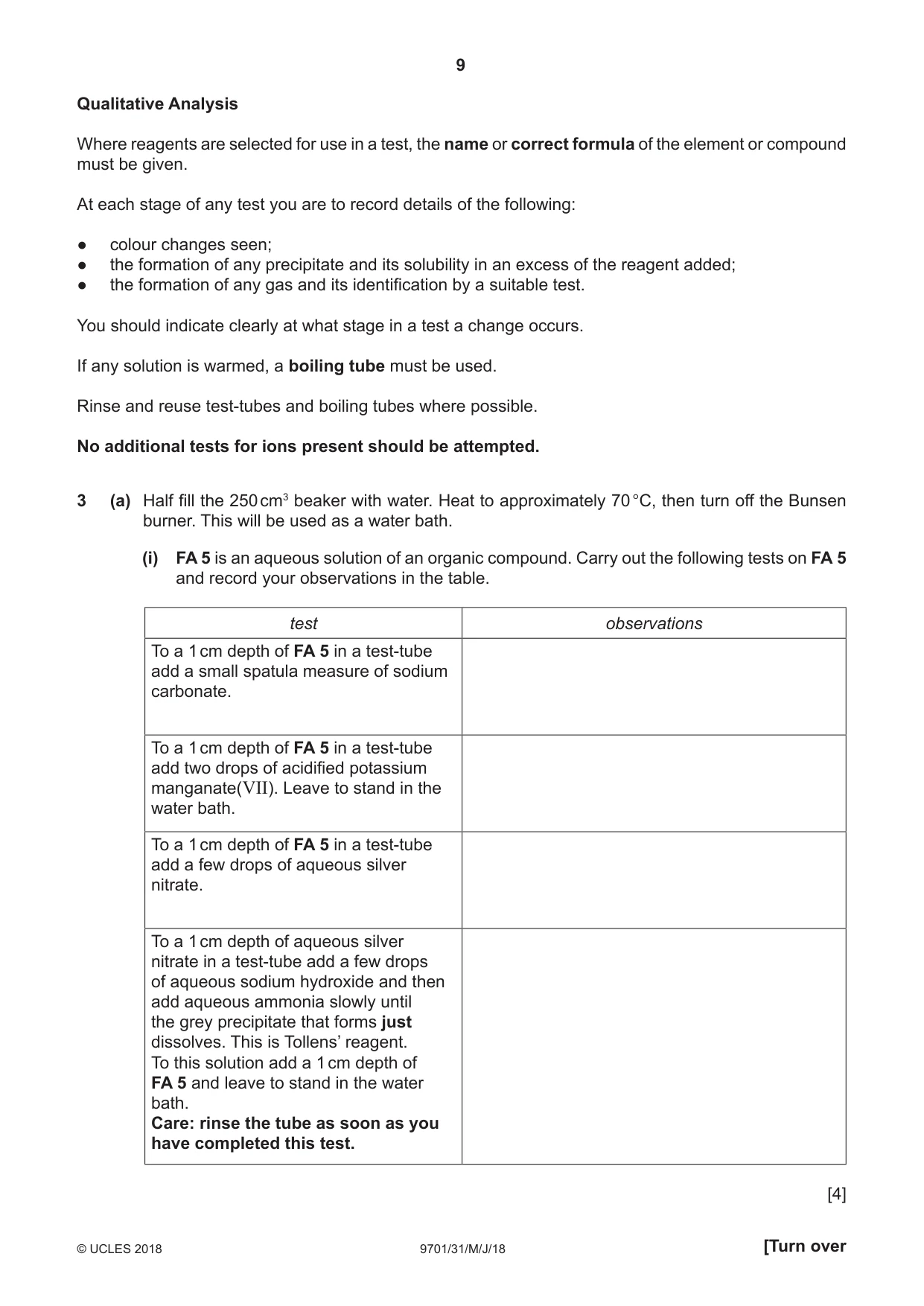 Cambridge A Level Chemistry 9701 2018 May/June Paper 3 · Variant 1 question paper, page 9 of 16