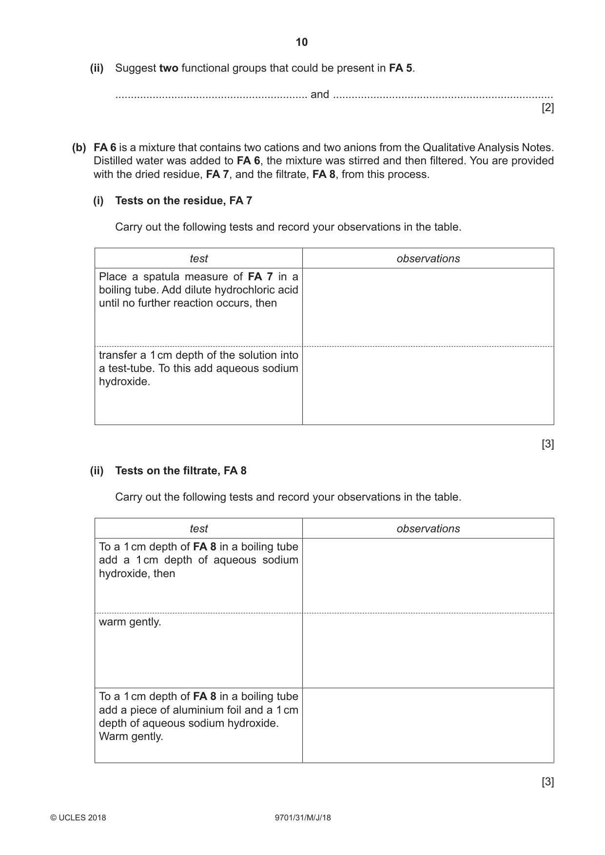 Cambridge A Level Chemistry 9701 2018 May/June Paper 3 · Variant 1 question paper, page 10 of 16