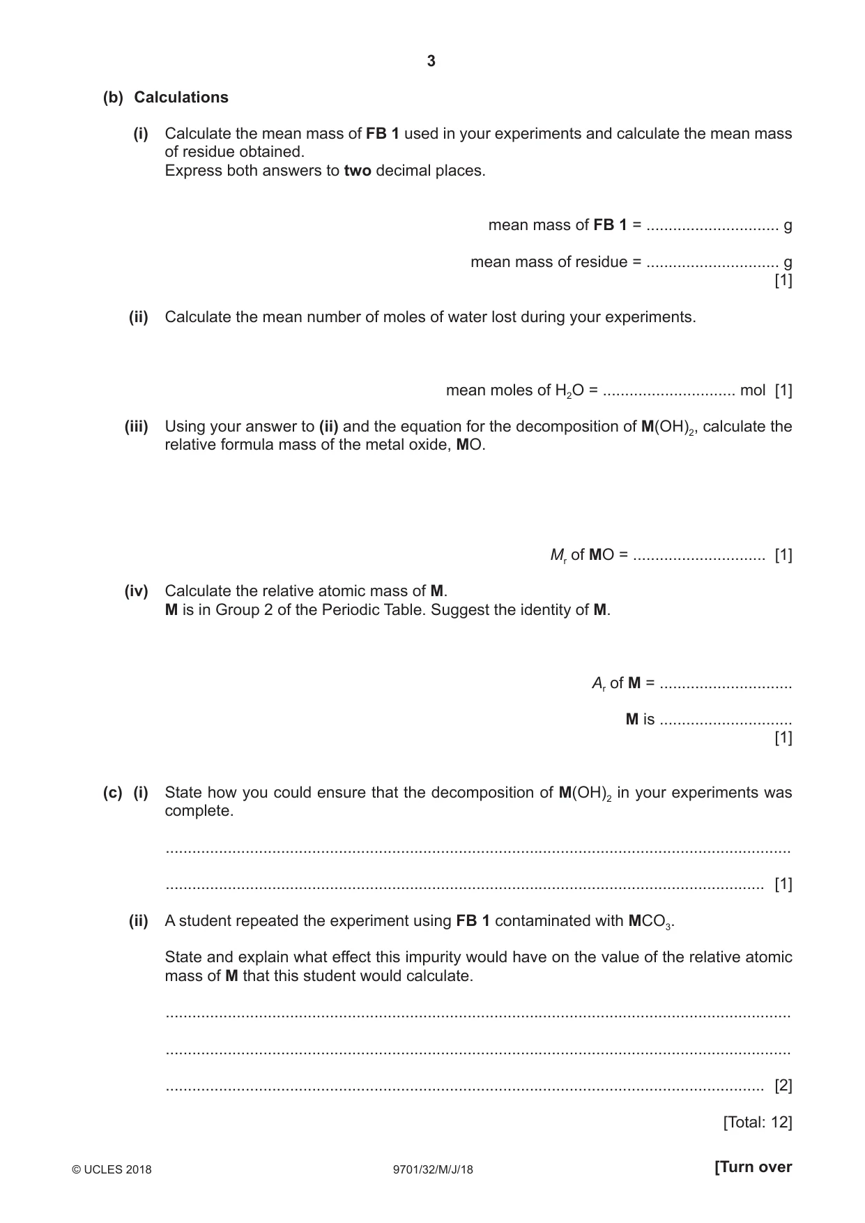 Cambridge A Level Chemistry 9701 2018 May/June Paper 3 · Variant 2 question paper, page 3 of 12