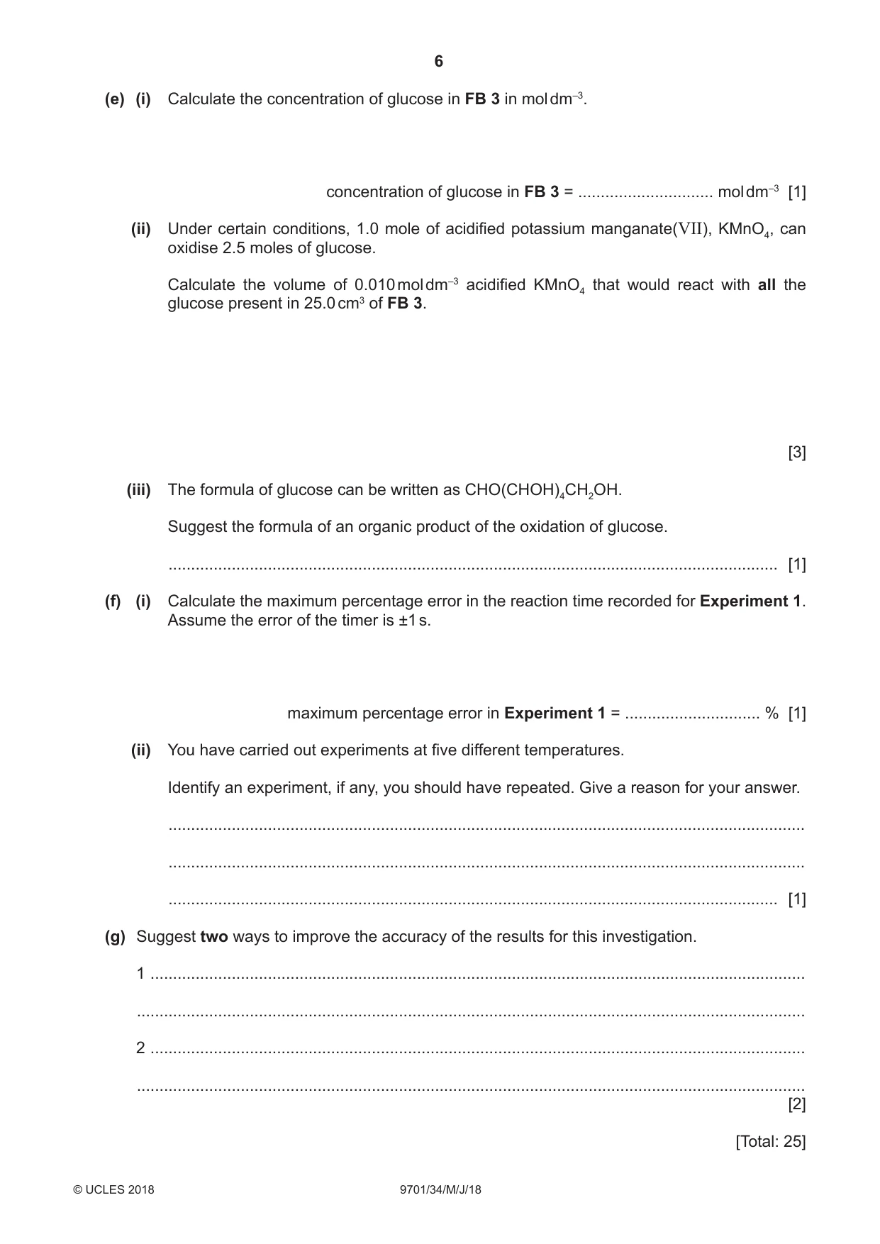 Cambridge A Level Chemistry 9701 2018 May/June Paper 3 · Variant 4 question paper, page 6 of 12