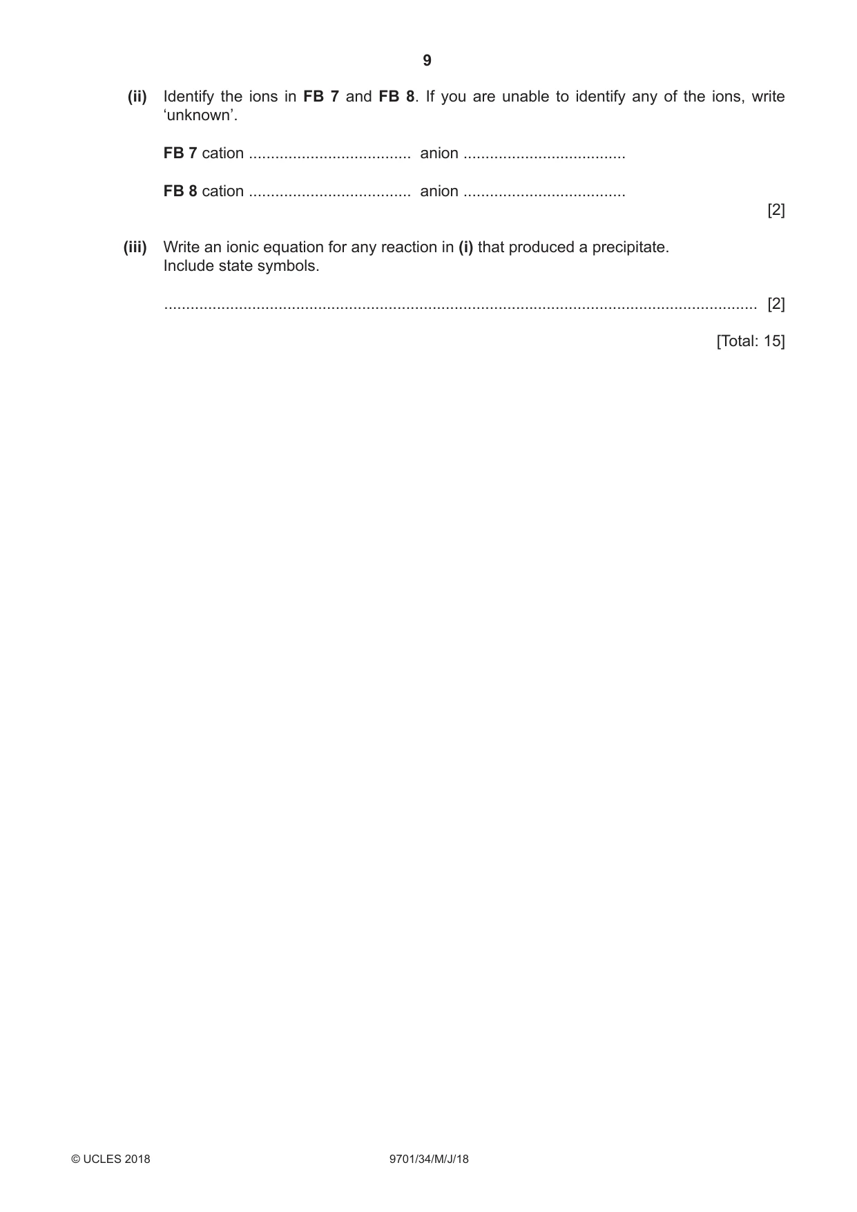 Cambridge A Level Chemistry 9701 2018 May/June Paper 3 · Variant 4 question paper, page 9 of 12