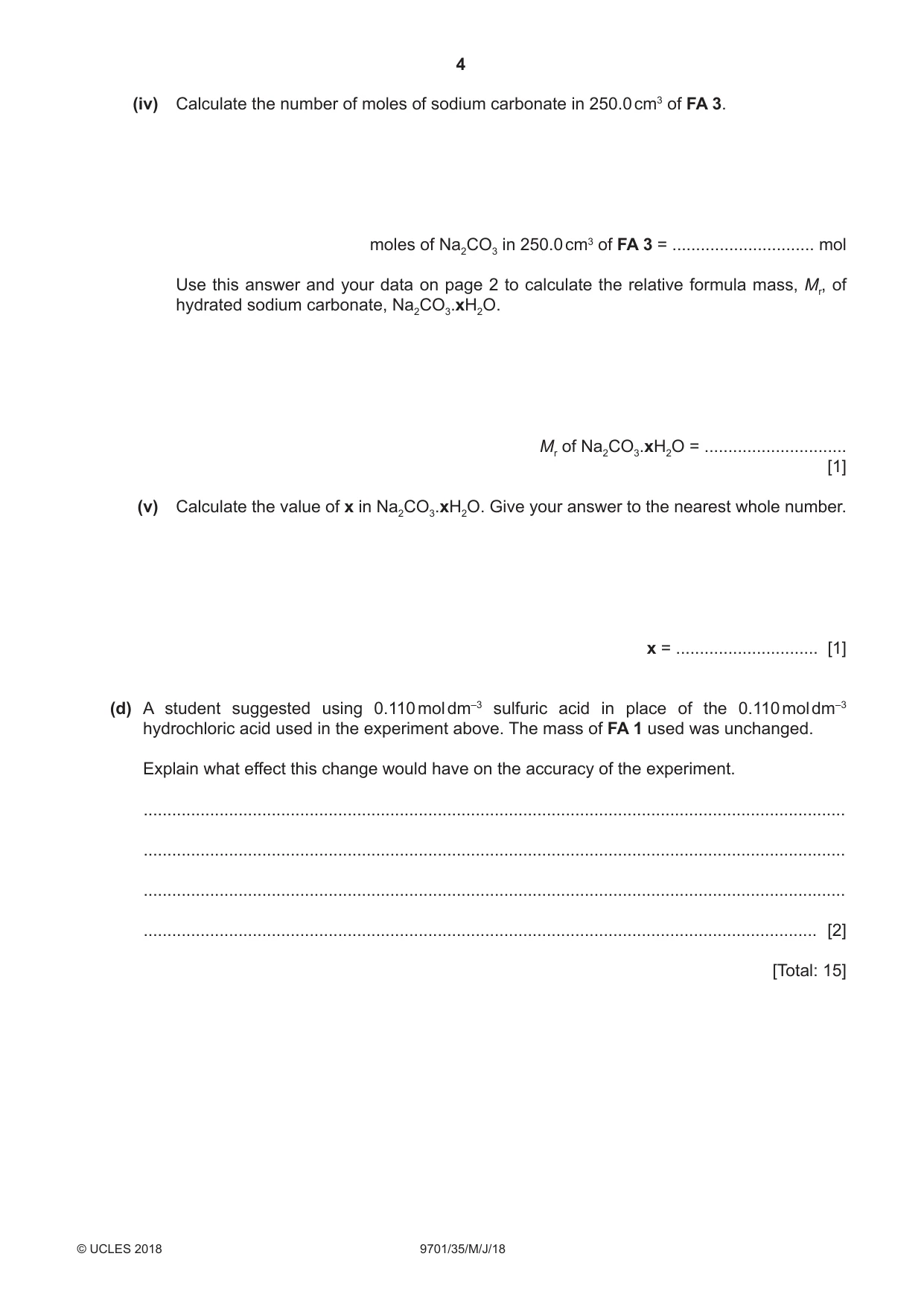 Cambridge A Level Chemistry 9701 2018 May/June Paper 3 · Variant 5 question paper, page 4 of 12