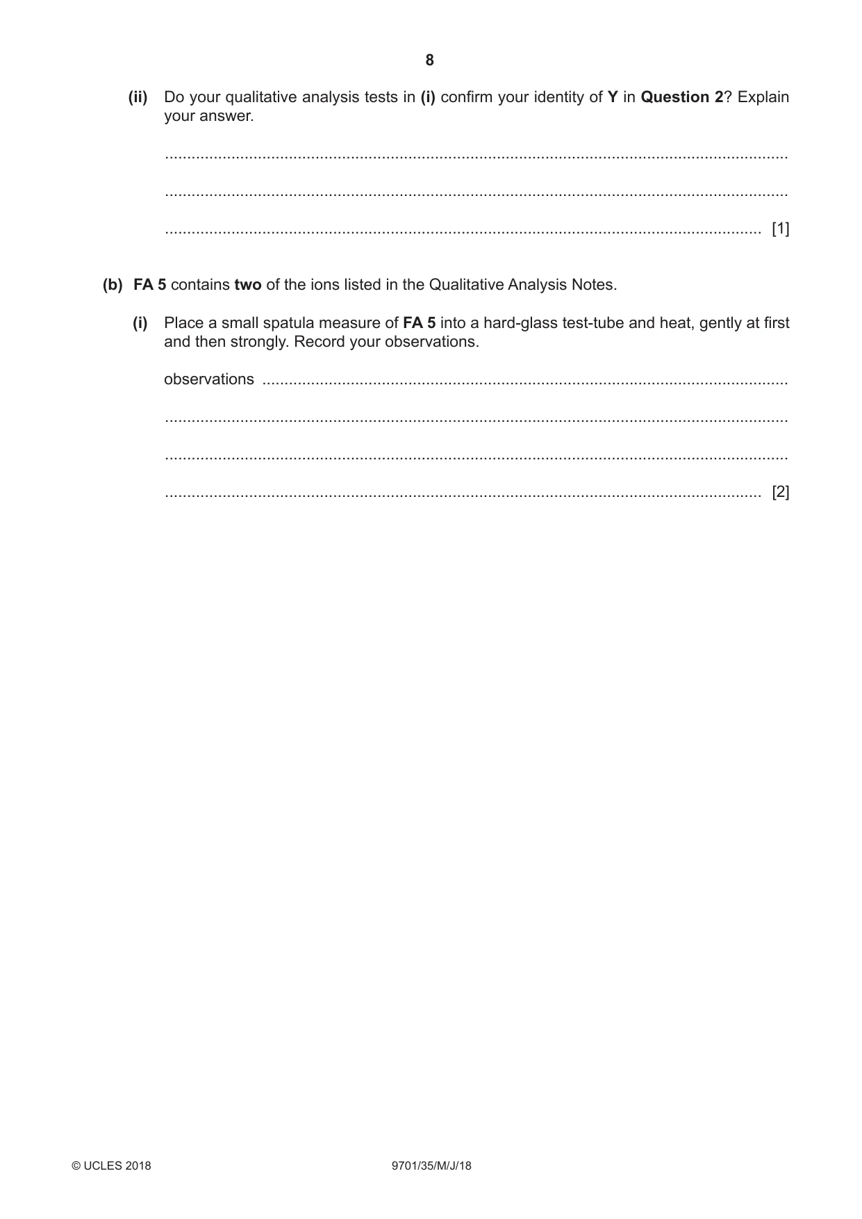 Cambridge A Level Chemistry 9701 2018 May/June Paper 3 · Variant 5 question paper, page 8 of 12