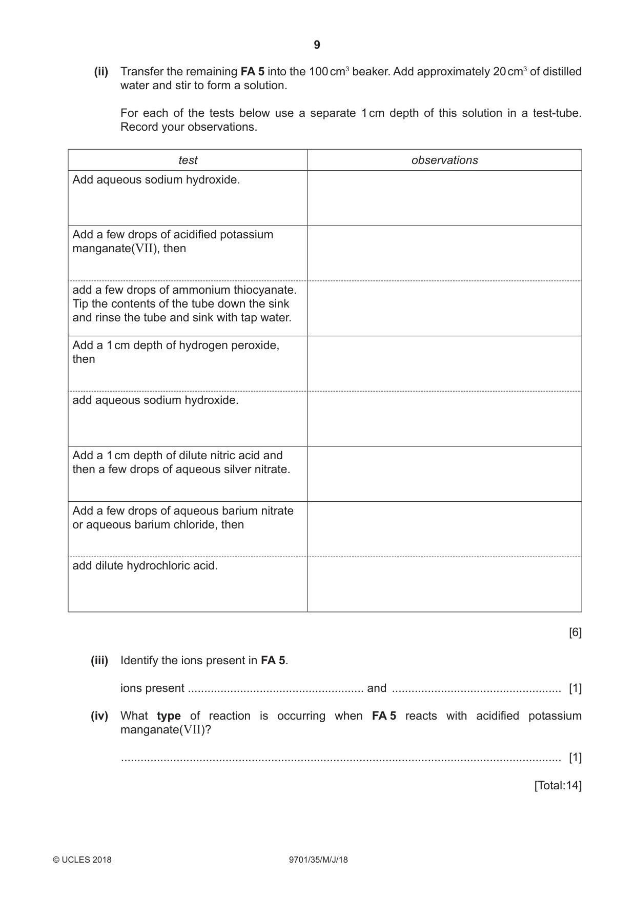 Cambridge A Level Chemistry 9701 2018 May/June Paper 3 · Variant 5 question paper, page 9 of 12