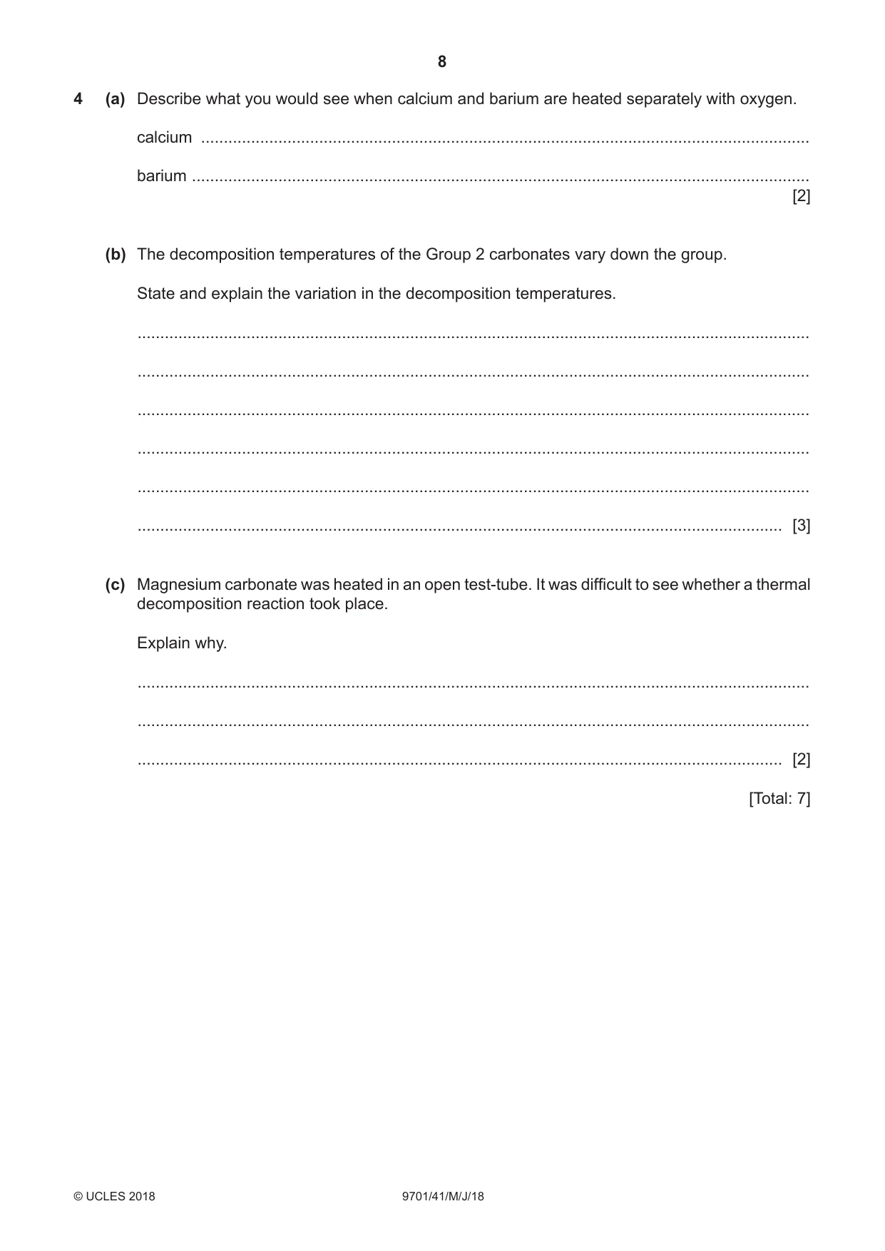 Cambridge A Level Chemistry 9701 2018 May/June Paper 4 · Variant 1 question paper, page 8 of 20