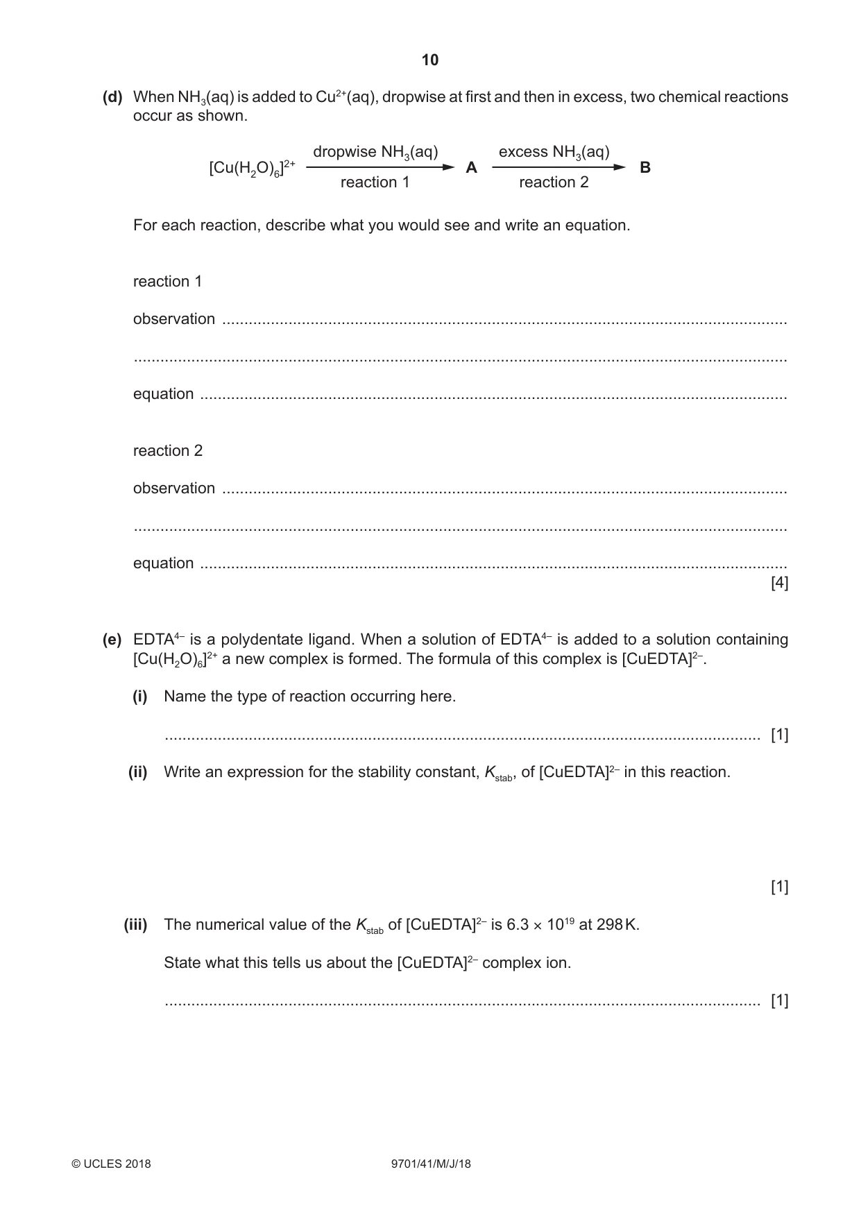 Cambridge A Level Chemistry 9701 2018 May/June Paper 4 · Variant 1 question paper, page 10 of 20