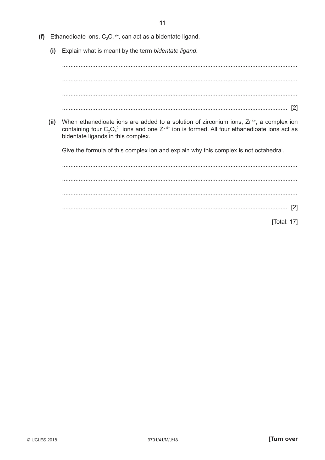 Cambridge A Level Chemistry 9701 2018 May/June Paper 4 · Variant 1 question paper, page 11 of 20