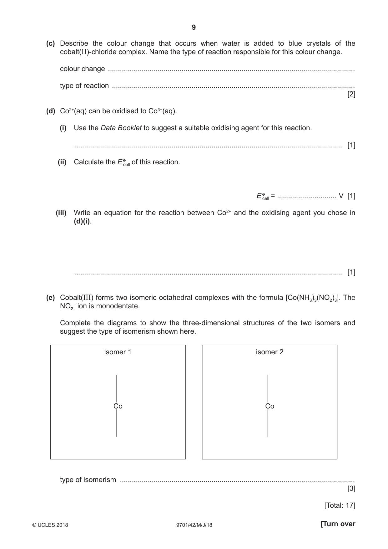 Cambridge A Level Chemistry 9701 2018 May/June Paper 4 · Variant 2 question paper, page 9 of 16