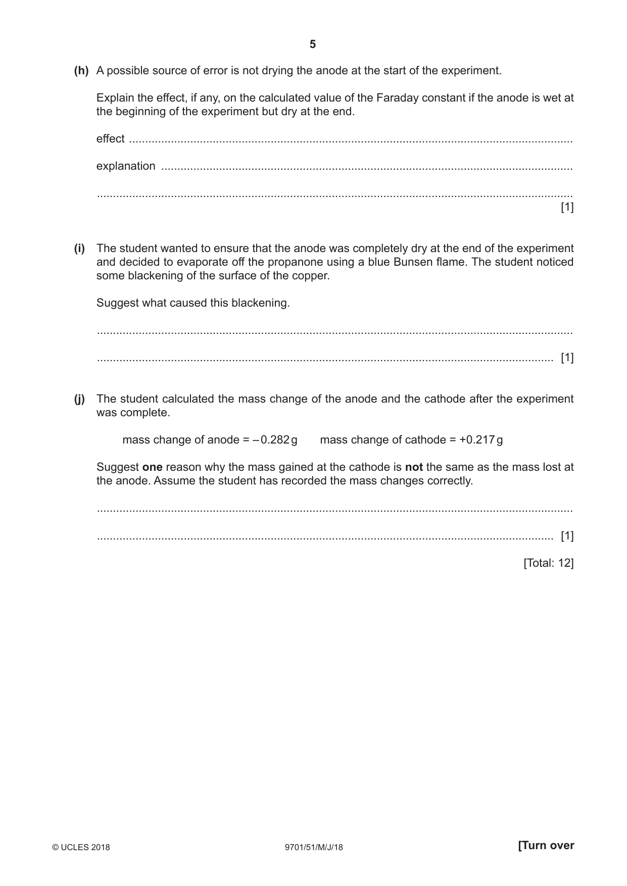 Cambridge A Level Chemistry 9701 2018 May/June Paper 5 · Variant 1 question paper, page 5 of 12