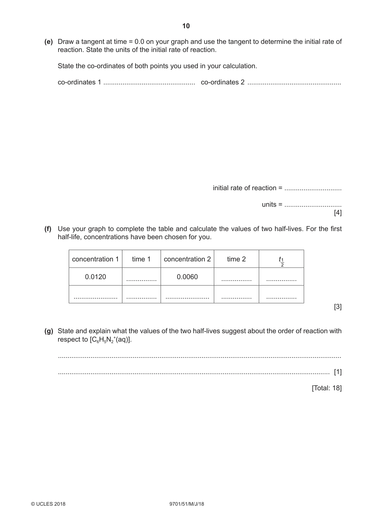 Cambridge A Level Chemistry 9701 2018 May/June Paper 5 · Variant 1 question paper, page 10 of 12
