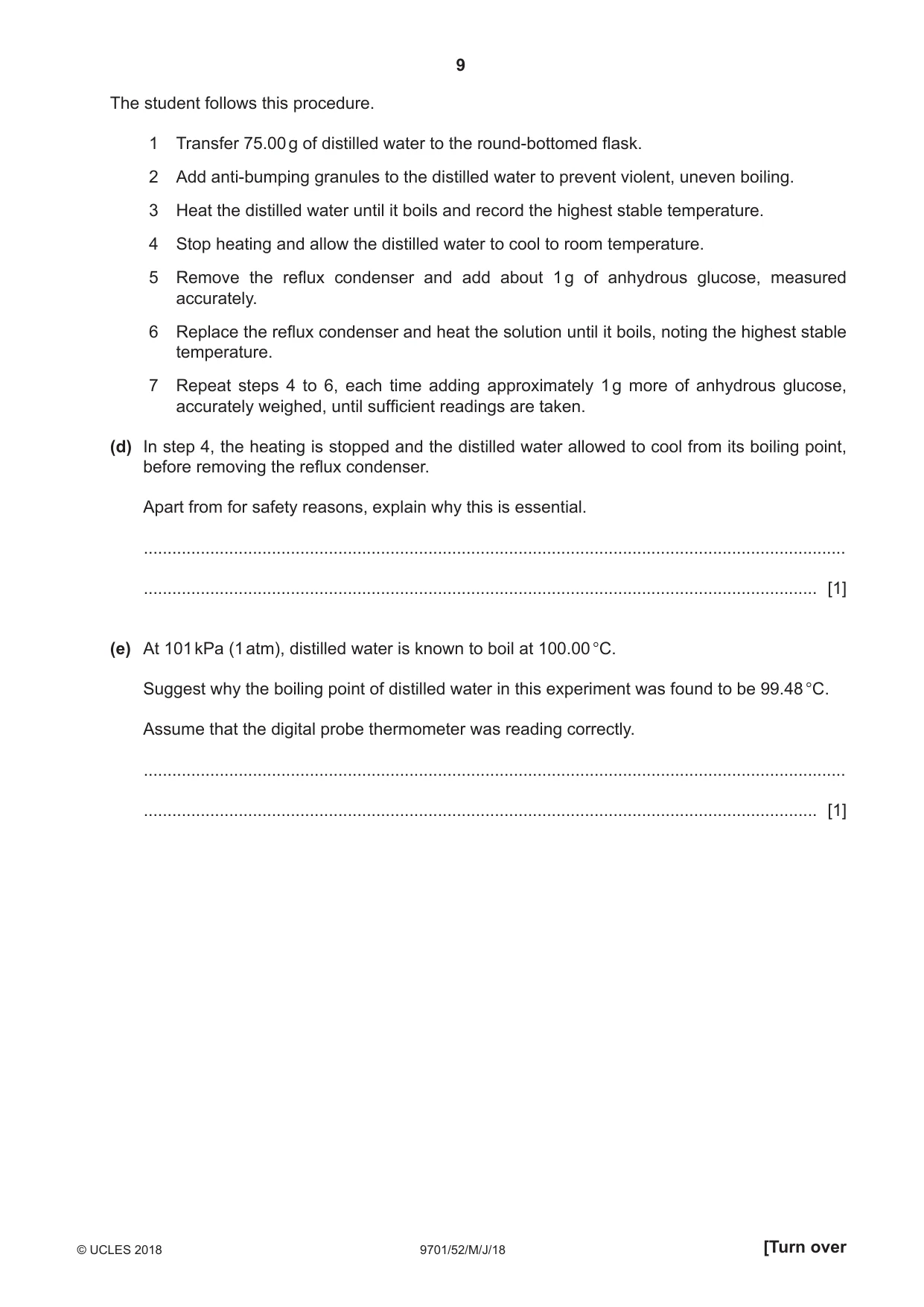 Cambridge A Level Chemistry 9701 2018 May/June Paper 5 · Variant 2 question paper, page 9 of 12