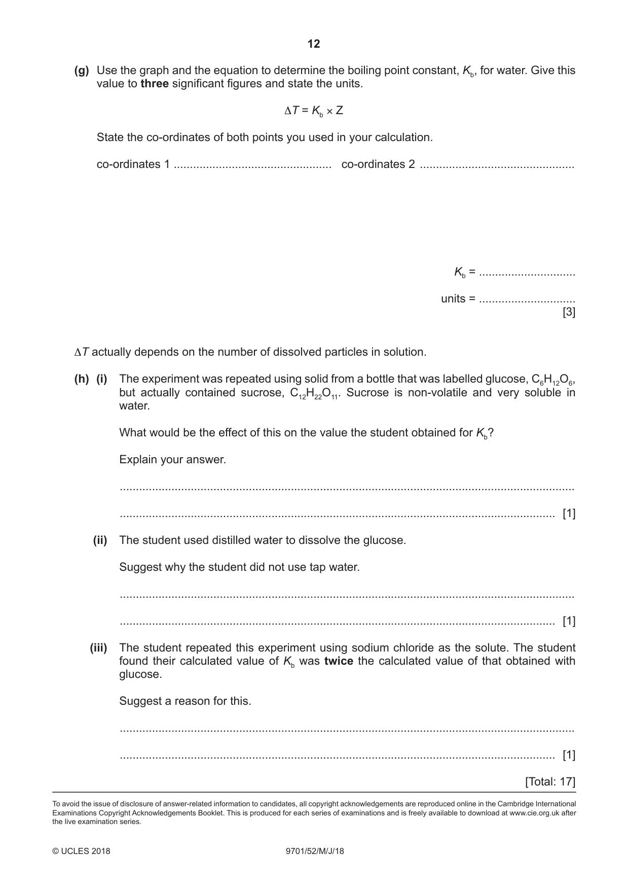 Cambridge A Level Chemistry 9701 2018 May/June Paper 5 · Variant 2 question paper, page 12 of 12