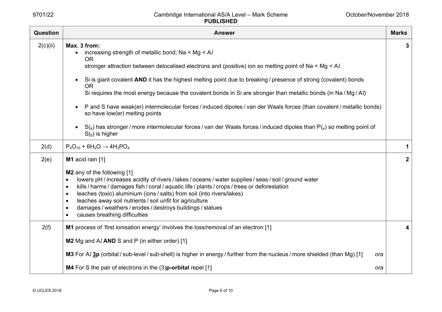 Mark scheme, page 6 of 10