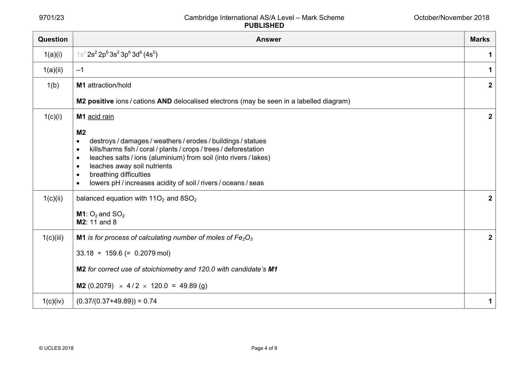 Mark scheme, page 4 of 9