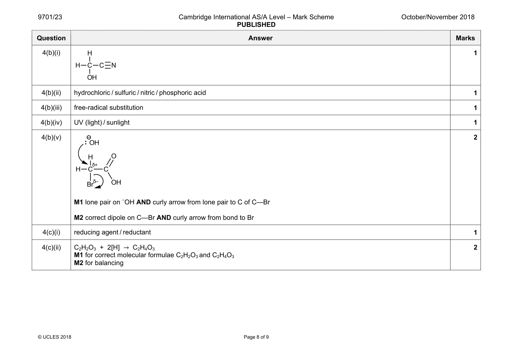 Mark scheme, page 8 of 9