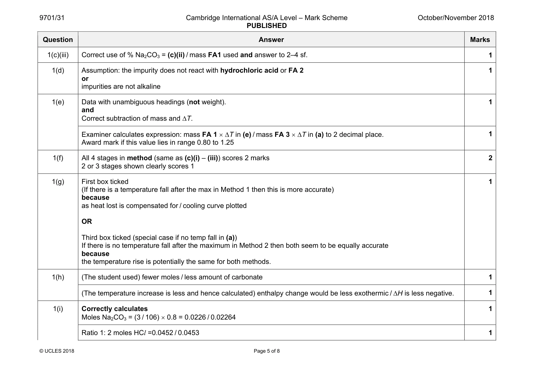 Mark scheme, page 5 of 8
