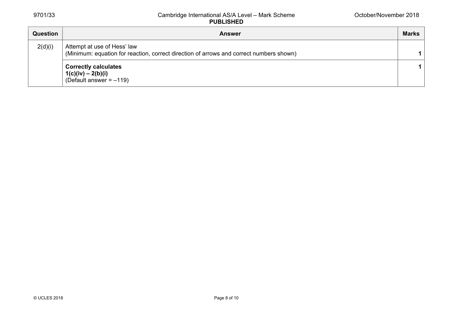 Mark scheme, page 8 of 10