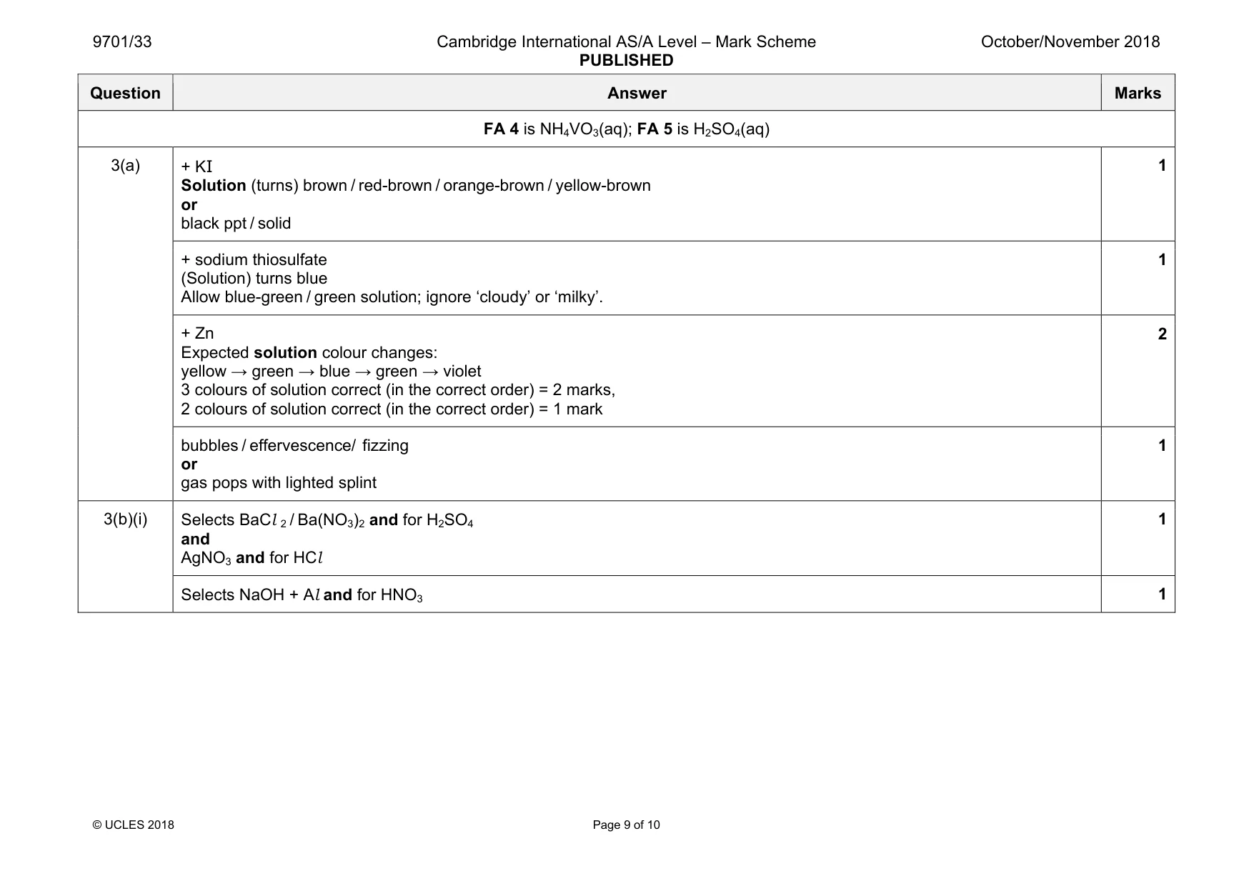 Mark scheme, page 9 of 10