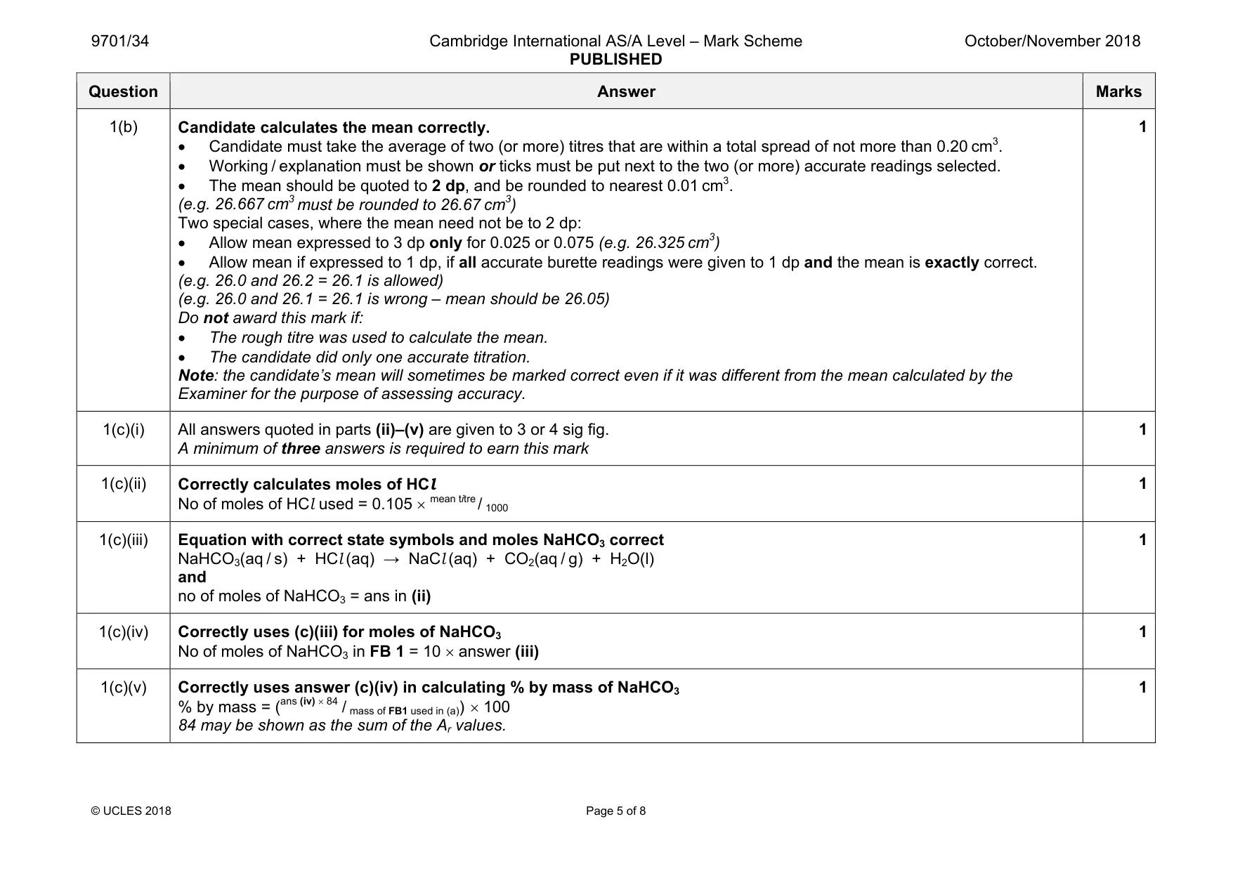 Mark scheme, page 5 of 8