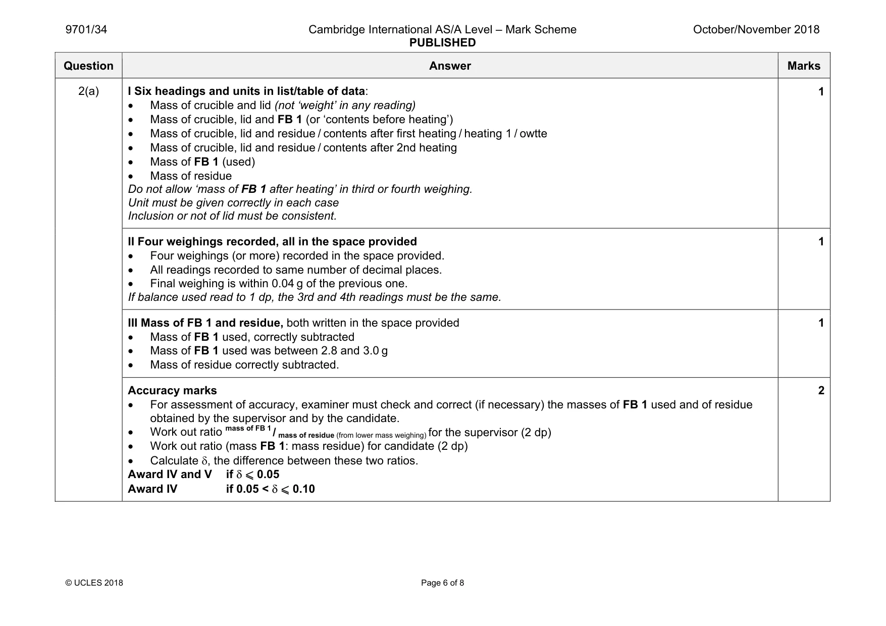 Mark scheme, page 6 of 8