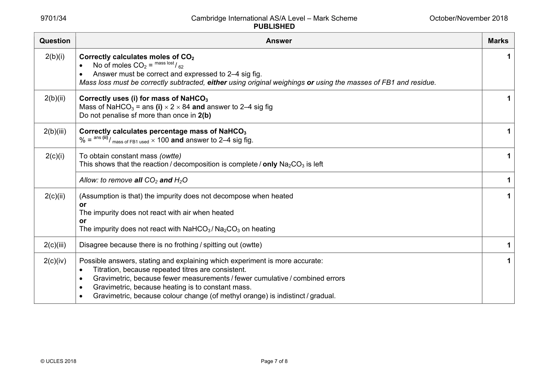Mark scheme, page 7 of 8