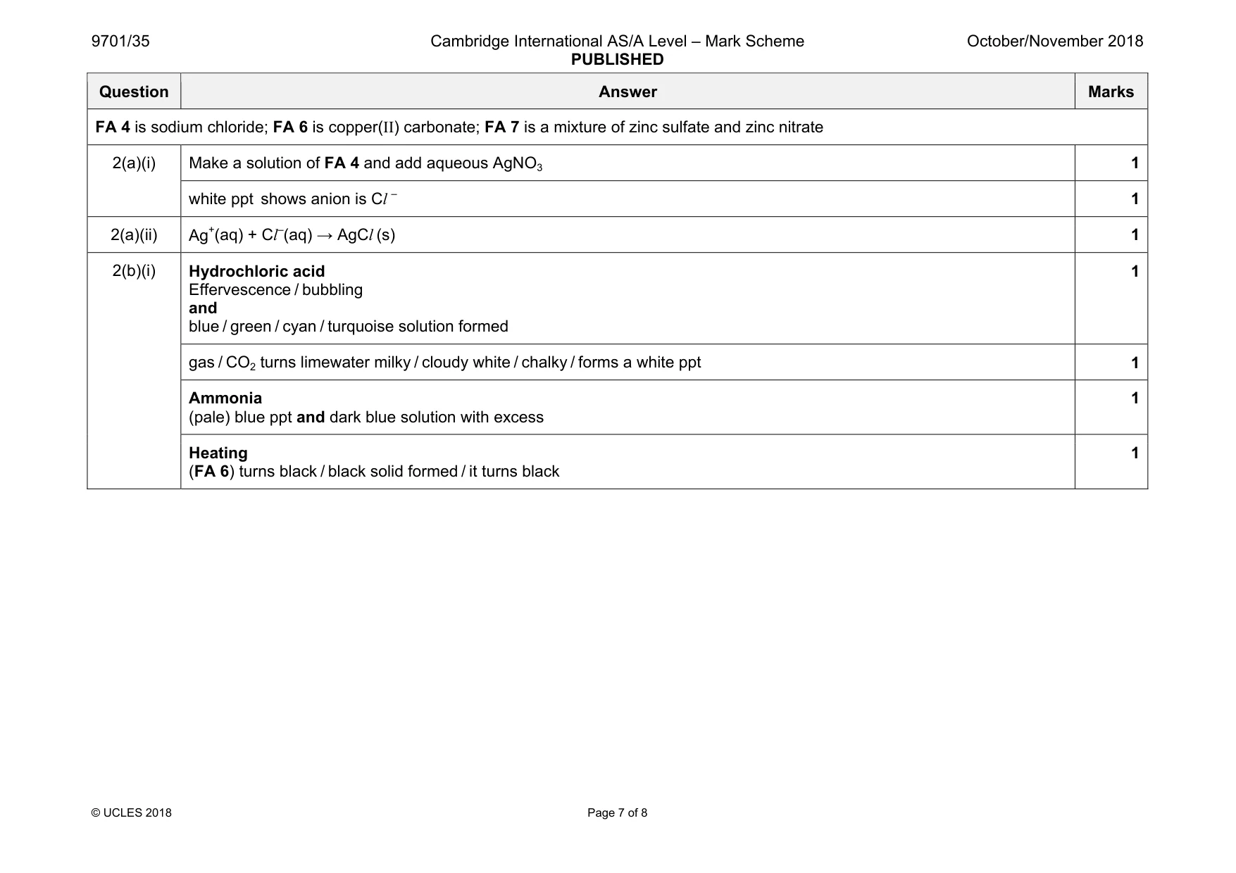 Mark scheme, page 7 of 8
