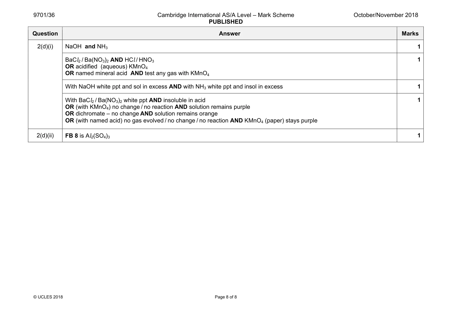 Mark scheme, page 8 of 8