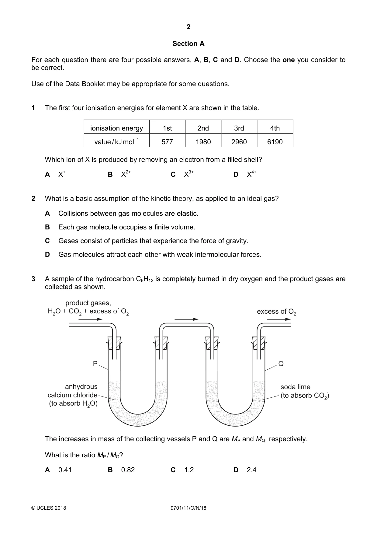 Cambridge A Level Chemistry 9701 2018 Oct/Nov Paper 1 · Variant 1 question paper, page 2 of 16