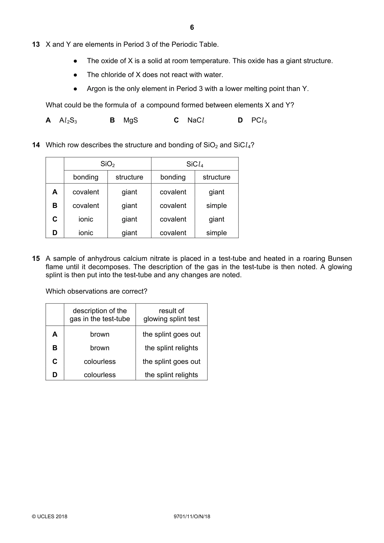Cambridge A Level Chemistry 9701 2018 Oct/Nov Paper 1 · Variant 1 question paper, page 6 of 16