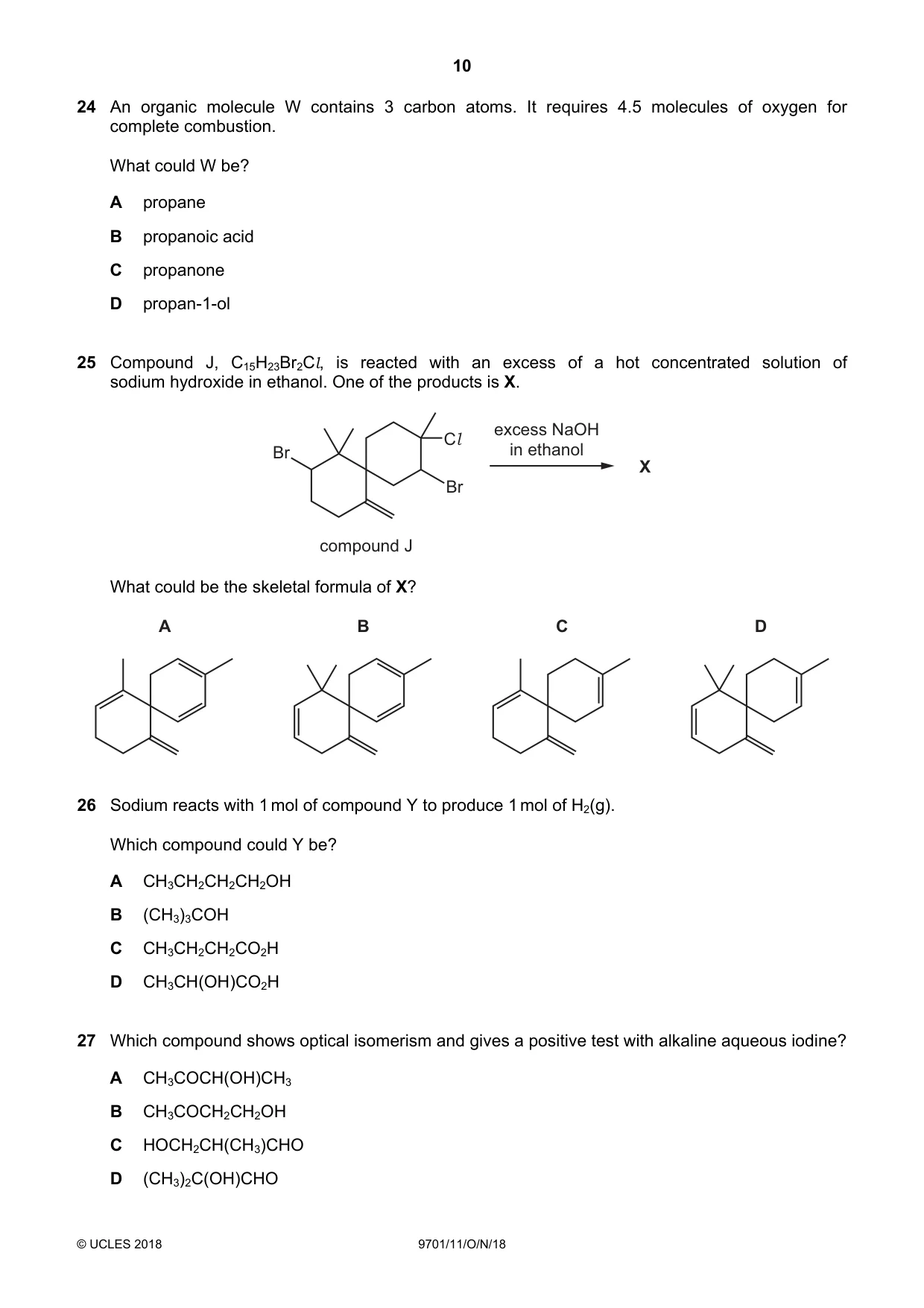 Cambridge A Level Chemistry 9701 2018 Oct/Nov Paper 1 · Variant 1 question paper, page 10 of 16