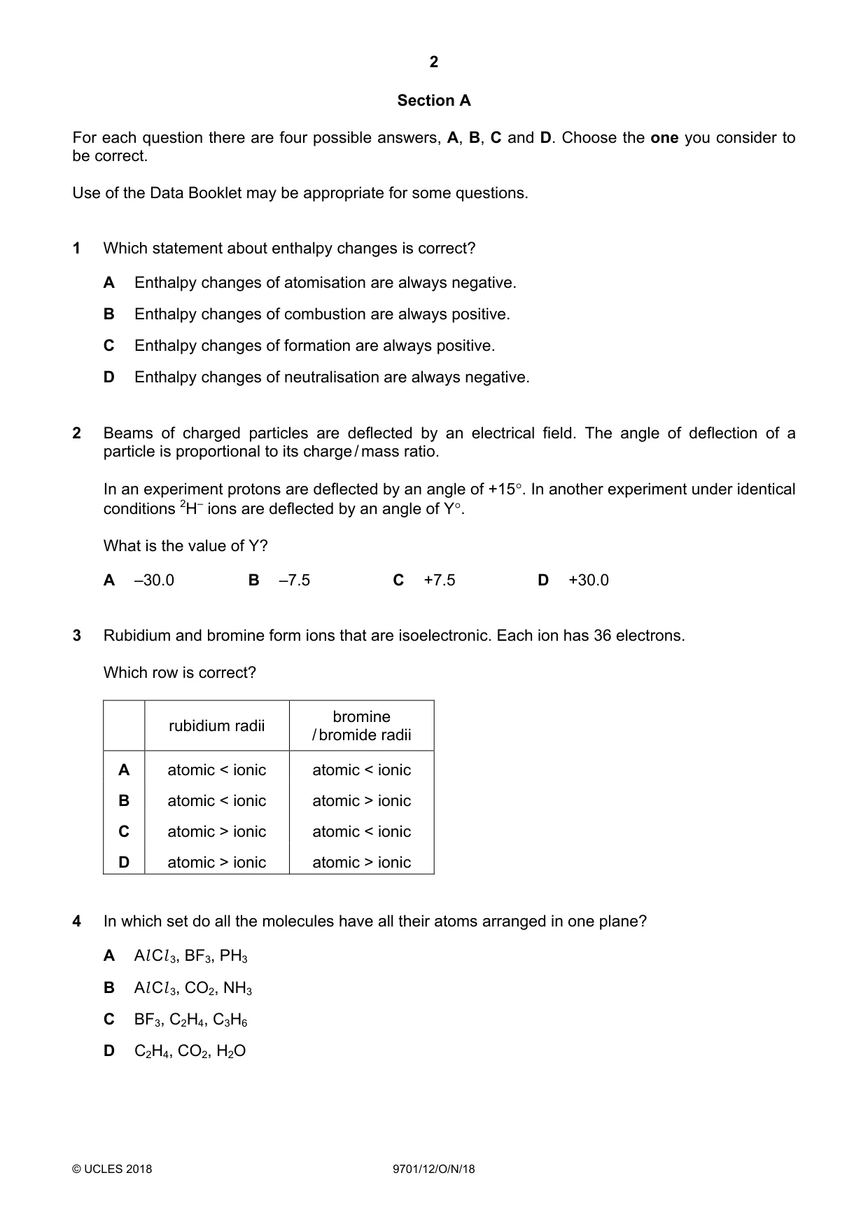 Cambridge A Level Chemistry 9701 2018 Oct/Nov Paper 1 · Variant 2 question paper, page 2 of 16
