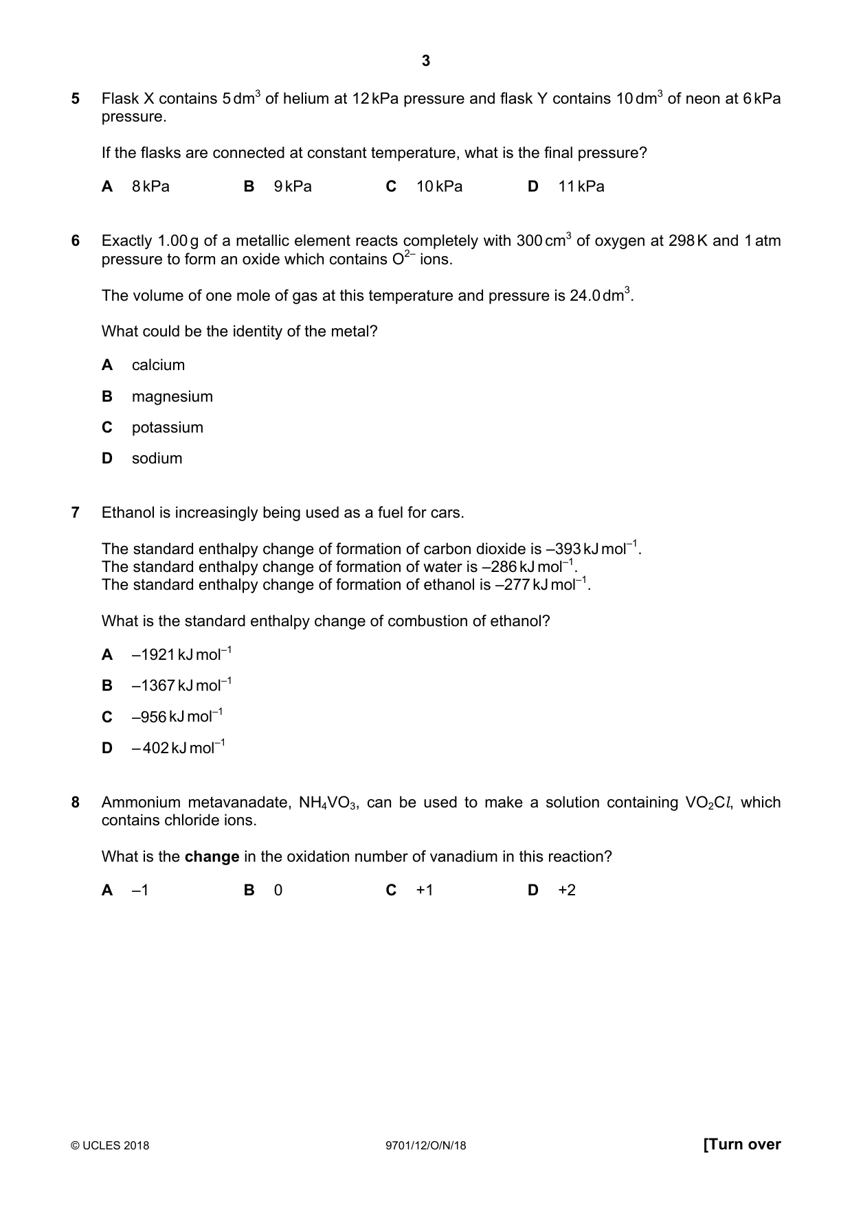 Cambridge A Level Chemistry 9701 2018 Oct/Nov Paper 1 · Variant 2 question paper, page 3 of 16