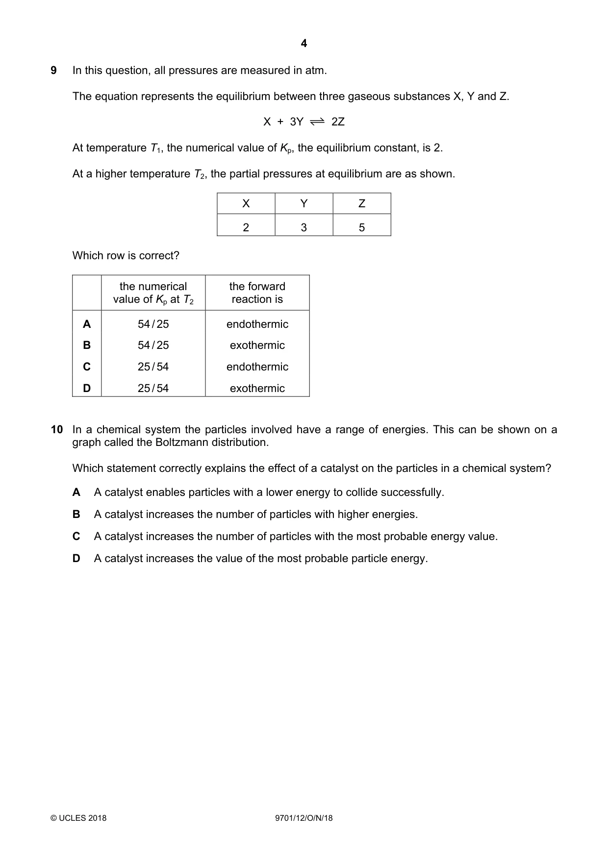 Cambridge A Level Chemistry 9701 2018 Oct/Nov Paper 1 · Variant 2 question paper, page 4 of 16