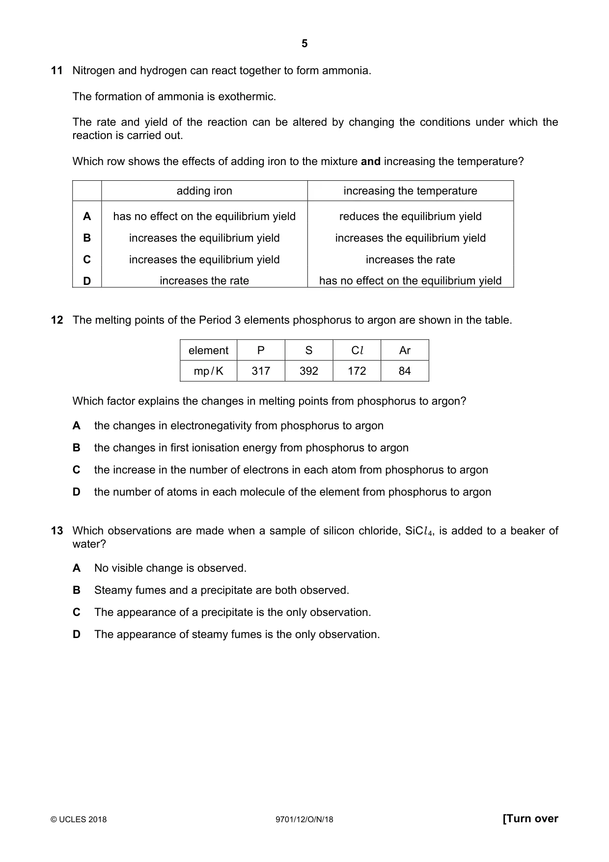 Cambridge A Level Chemistry 9701 2018 Oct/Nov Paper 1 · Variant 2 question paper, page 5 of 16