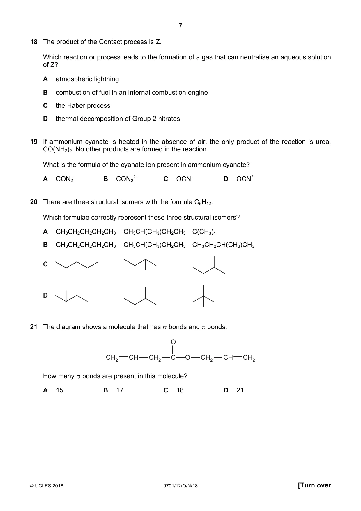 Cambridge A Level Chemistry 9701 2018 Oct/Nov Paper 1 · Variant 2 question paper, page 7 of 16