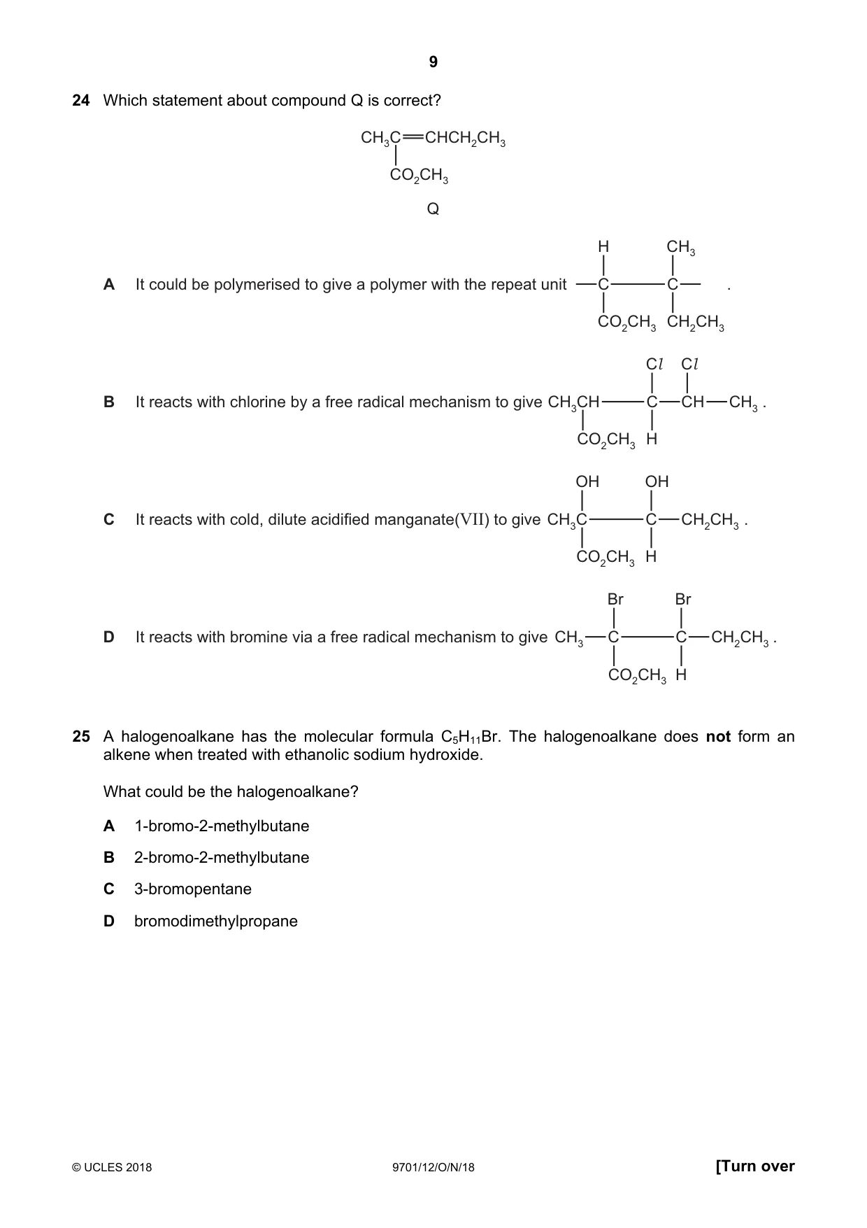Cambridge A Level Chemistry 9701 2018 Oct/Nov Paper 1 · Variant 2 question paper, page 9 of 16
