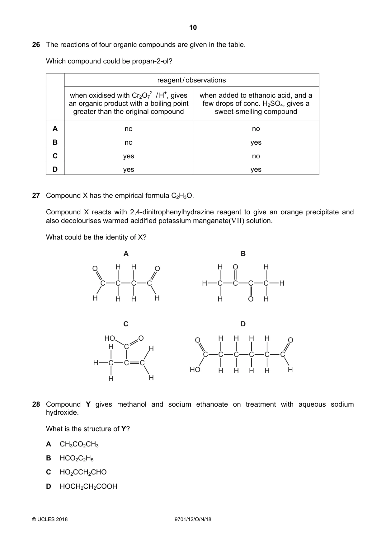 Cambridge A Level Chemistry 9701 2018 Oct/Nov Paper 1 · Variant 2 question paper, page 10 of 16